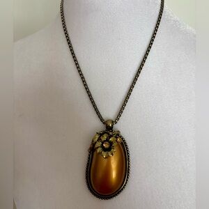 ✨🧡 Vintage Necklace & Earrings Set | Amber-Tone Cabochon Floral Jewelry ✨🧡